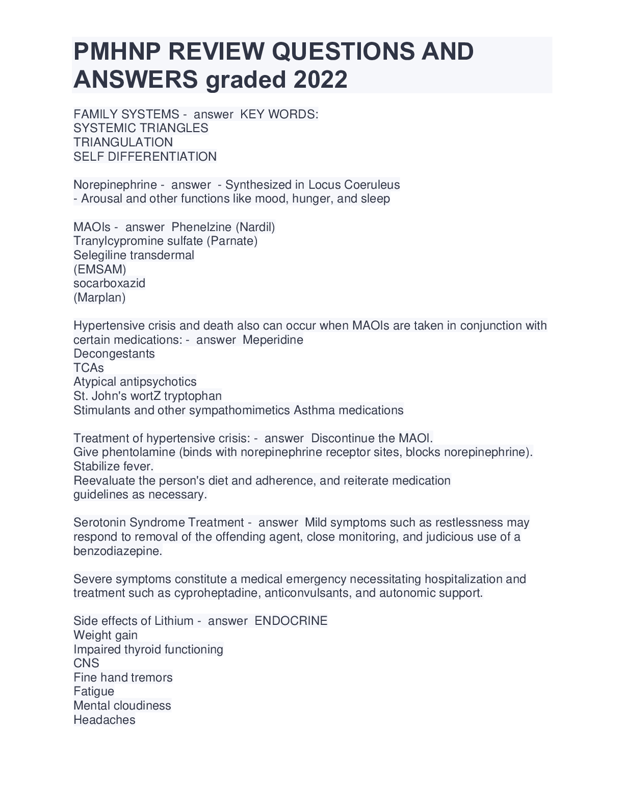 Preview image for PMHNP REVIEW QUESTIONS AND ANSWERS graded 2022